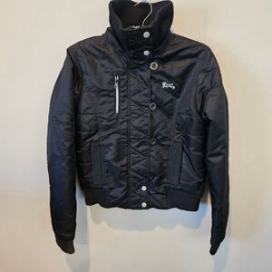 Women's LUST High Ribbed Collar Quilted Black Jacket Size M